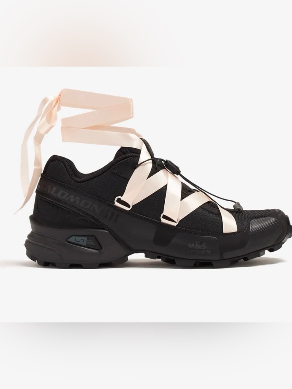 Salomon x Sandy Liang Speedcross 3 Ribbon in the "Black / Cloud Pink". Size 40